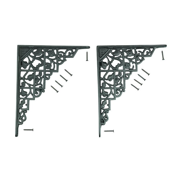 pair Gothic Victorian style Cast Iron Shelf Brackets 9 & 3/4 by 7 & 1/2 inch 